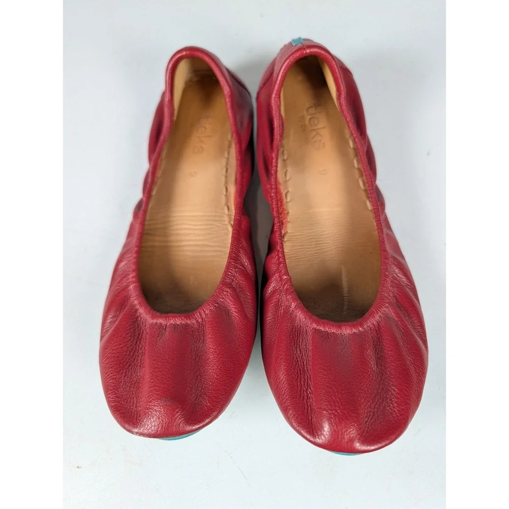 Tieks by Gavrieli Ruby Red Leather Ballet Flats Foldable Women's Size: 9